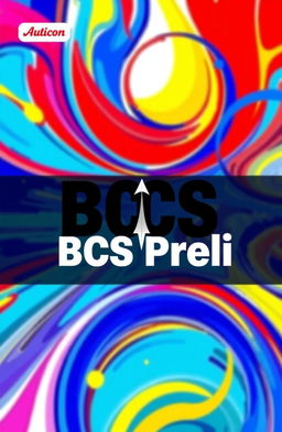 A unique and eye-catching book cover design for a BCS Preli book, featuring abstract shapes and vibrant colors that convey a sense of dynamism and excitement