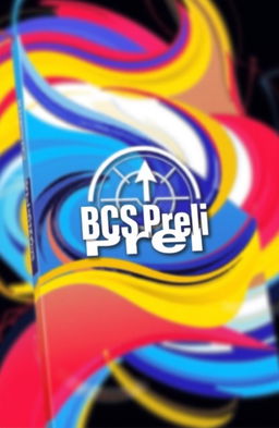 A unique and eye-catching book cover design for a BCS Preli book, featuring abstract shapes and vibrant colors that convey a sense of dynamism and excitement