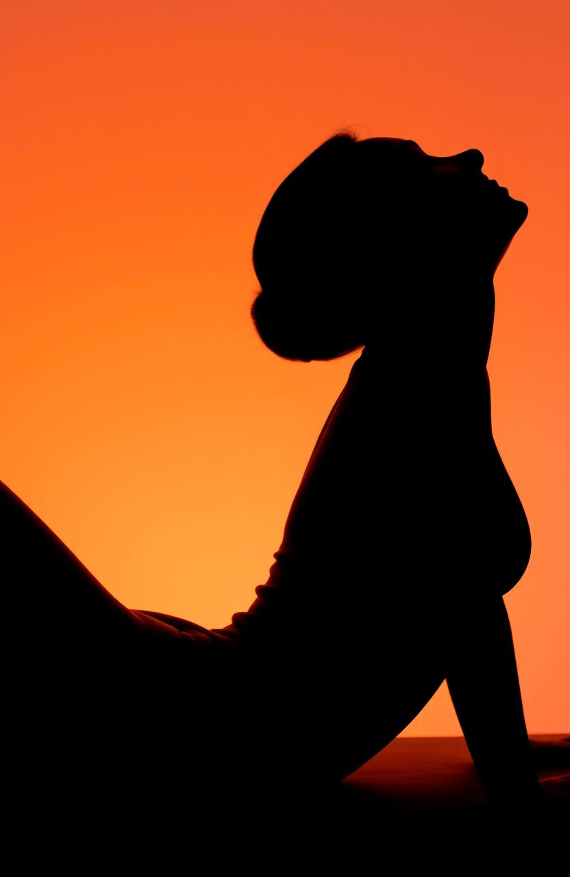 A silhouette of a woman lying on her side with an elegant posture, looking upwards, capturing a peaceful and contemplative mood