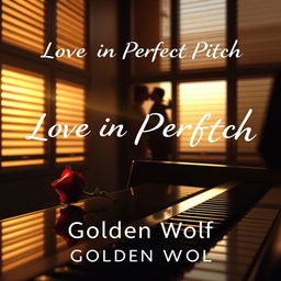 A romantic book cover titled 'Love in Perfect Pitch' by author 'Golden Wolf'