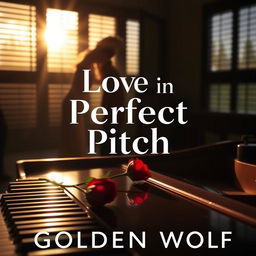 A romantic book cover titled 'Love in Perfect Pitch' by author 'Golden Wolf'