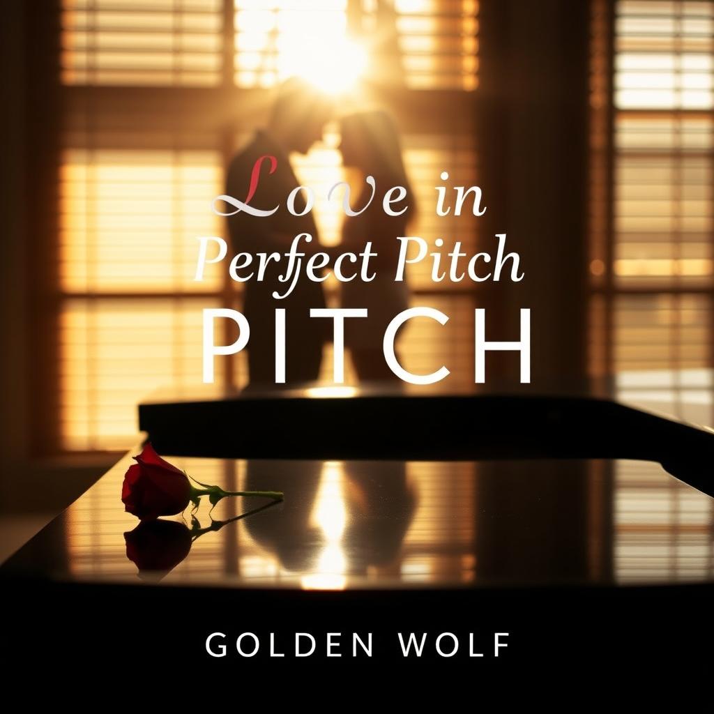 A romantic book cover titled 'Love in Perfect Pitch' by author 'Golden Wolf'