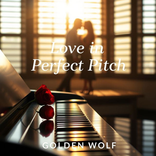A romantic book cover titled 'Love in Perfect Pitch' by author 'Golden Wolf'