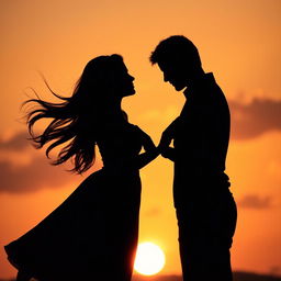 A beautiful silhouette of a woman in love, standing gracefully with her hands clasped over her heart