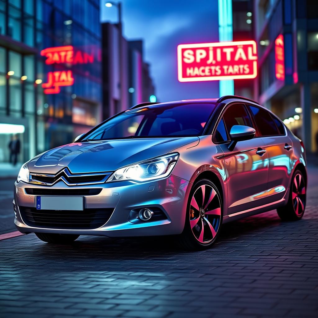 A sleek and stylish 2009 Citroën C4, featuring a glossy metallic finish, modern body lines, and an aerodynamic shape