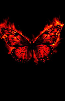 A striking image of a butterfly engulfed in flames, vividly displaying shades of red and black