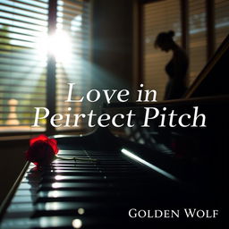 A beautiful book cover titled 'Love in Perfect Pitch' by author 'Golden Wolf'