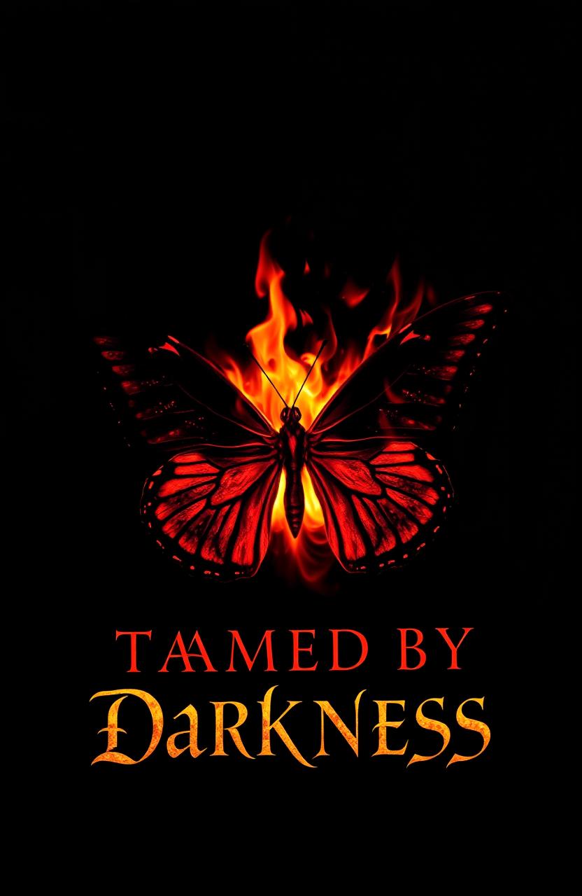 A striking image of a butterfly engulfed in flames, set against a deep black background