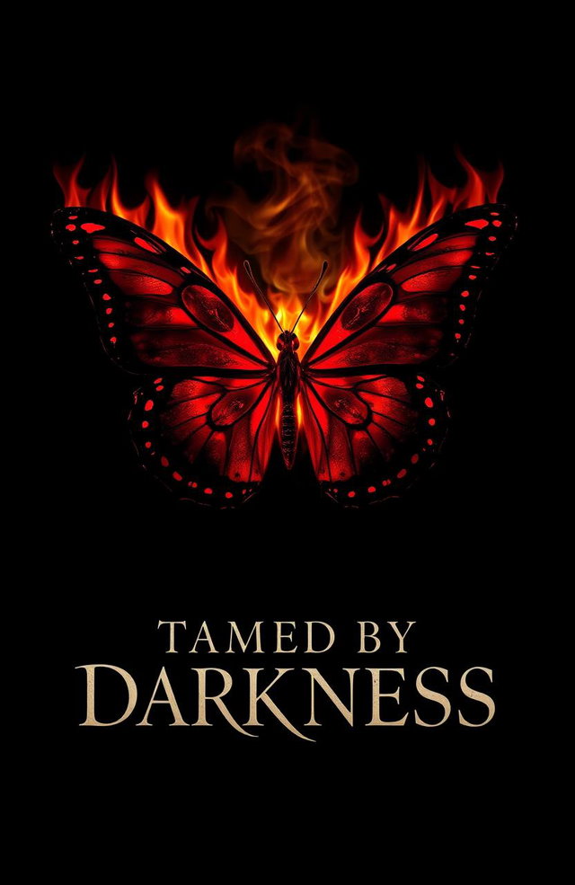 A striking image of a butterfly engulfed in flames, set against a deep black background