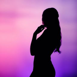 A striking silhouette of a woman wearing an elegant mask, standing gracefully against a soft, glowing backdrop