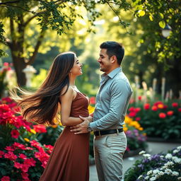 A romantic scene featuring a couple consisting of a woman and a man