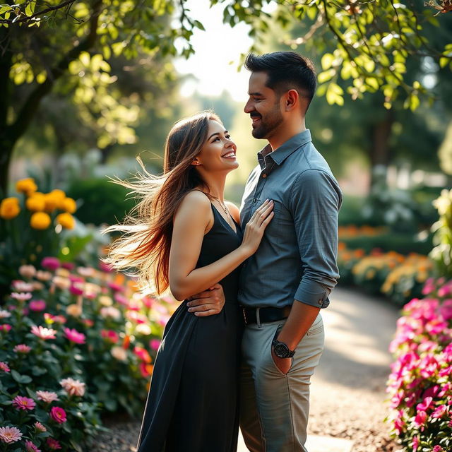 A romantic scene featuring a couple consisting of a woman and a man