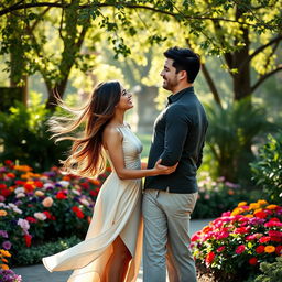 A romantic scene featuring a couple consisting of a woman and a man