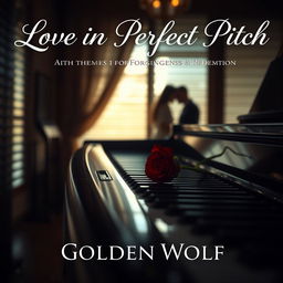 A serene and romantic scene showcasing a dimly lit music studio, where soft sunlight gently streams through slatted blinds, creating an intimate and warm atmosphere