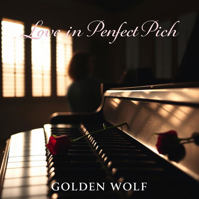 A serene and romantic scene showcasing a dimly lit music studio, where soft sunlight gently streams through slatted blinds, creating an intimate and warm atmosphere