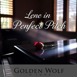 A serene and romantic scene set in a dimly lit music studio, featuring soft sunlight streaming through slatted blinds, creating a warm and inviting atmosphere