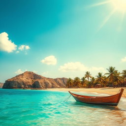 A scenic view of Gheshm Island in Iran, showcasing its beautiful beaches with golden sands and clear turquoise waters
