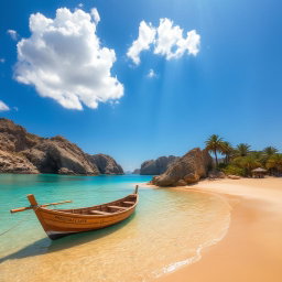 A scenic view of Gheshm Island in Iran, showcasing its beautiful beaches with golden sands and clear turquoise waters
