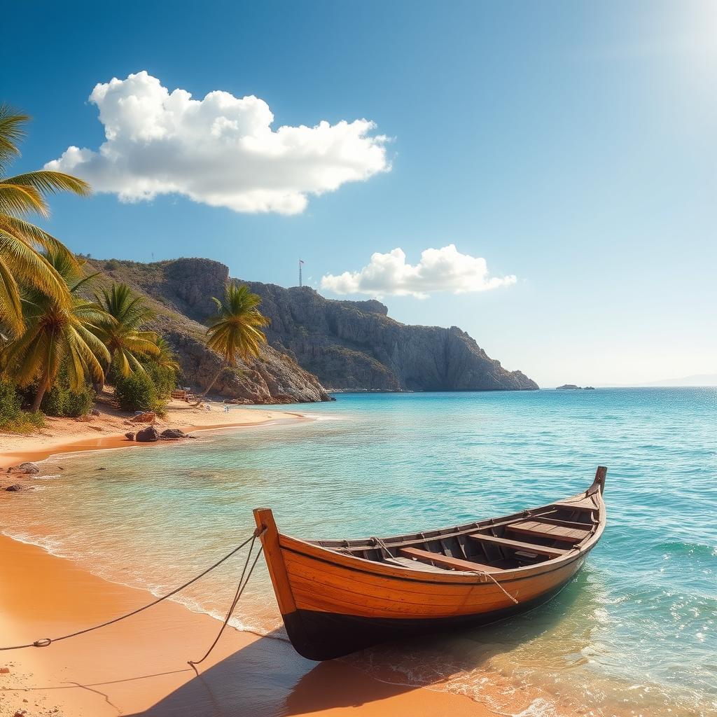 A scenic view of Gheshm Island in Iran, showcasing its beautiful beaches with golden sands and clear turquoise waters