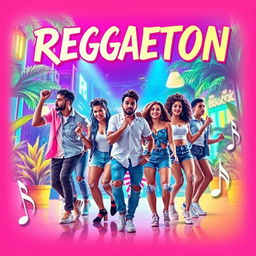 A vibrant, colorful album cover design for a reggaeton song