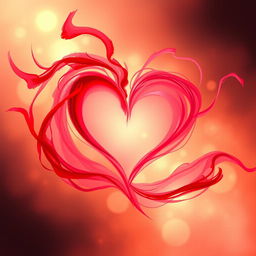 An abstract representation of the concept of love, depicted as vibrant red and pink swirling colors, with fluid shapes blending together to form a heart shape at the center
