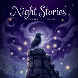 A captivating and mysterious book cover design for a children's bedtime story collection titled 'Night Stories'