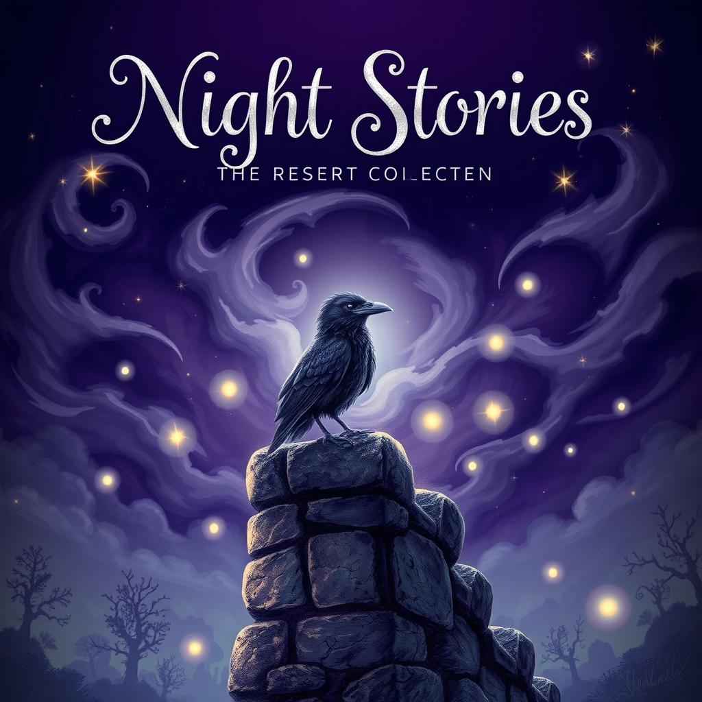 A captivating and mysterious book cover design for a children's bedtime story collection titled 'Night Stories'