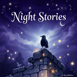A captivating and mysterious book cover design for a children's bedtime story collection titled 'Night Stories'