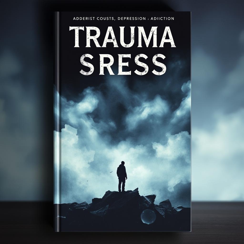 An impactful book cover that encapsulates the themes of trauma, stress, depression, and addiction