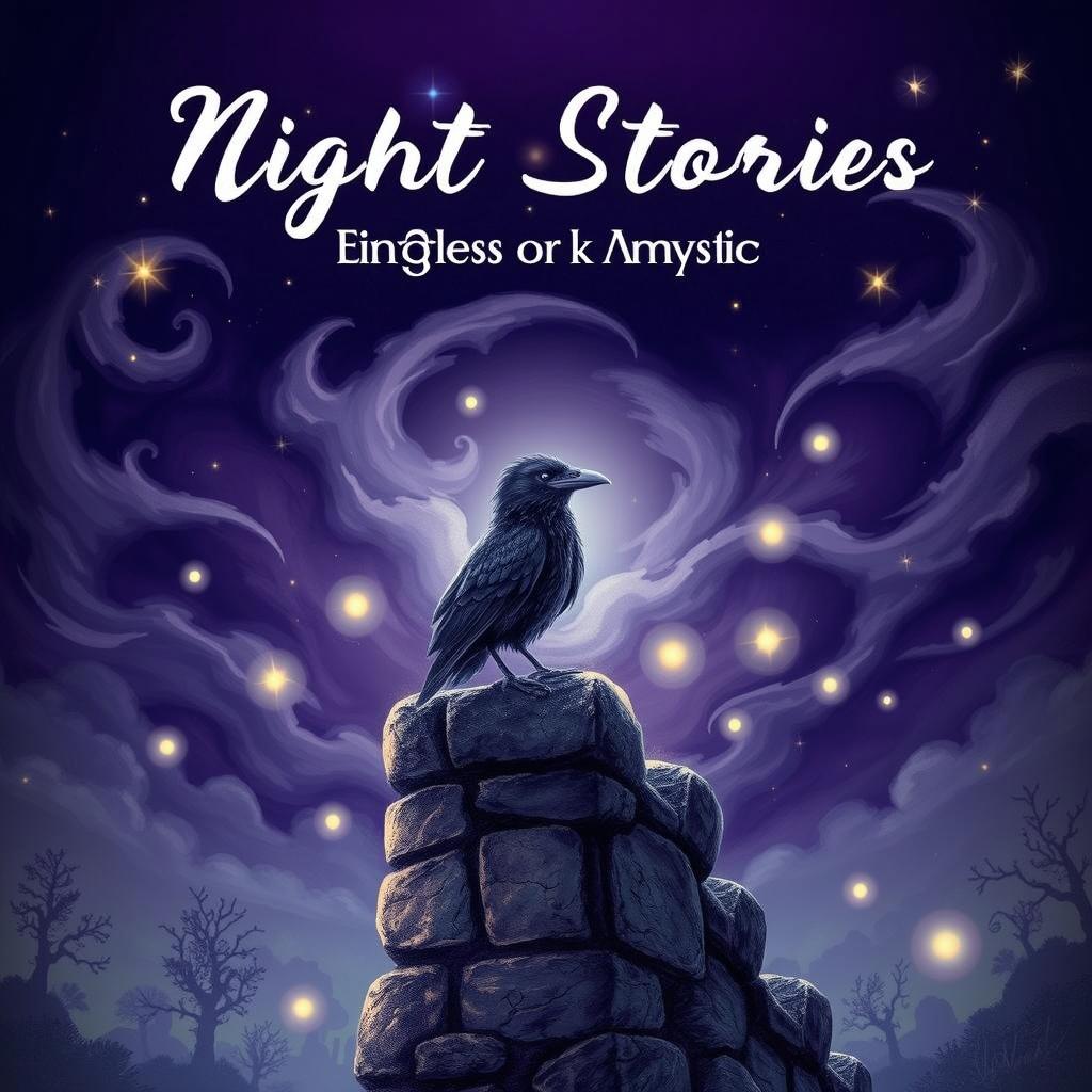 An enchanting and mystical book cover design for a children's bedtime collection titled 'Night Stories'