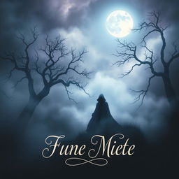An enchanting book cover featuring a dark, mysterious landscape cloaked in swirling mist