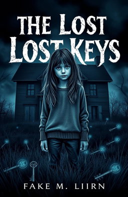 A dark and atmospheric book cover titled "The Lost Keys" featuring a 14-year-old girl standing in front of a spooky, old house