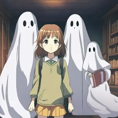 In the anime series, the main character is afraid of ghosts haunting their school.