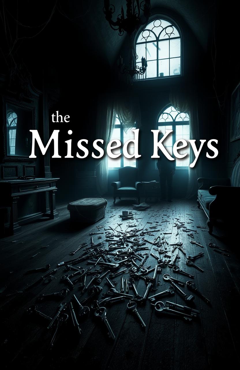 A dark, eerie mansion with an ominous atmosphere, featuring the title "The Missed Keys" artistically displayed