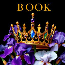 A realistic and detailed crown made of gold and adorned with colorful gems, prominently displayed in the center of the image