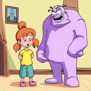 The little girl was afraid of the scary villain in the cartoons.