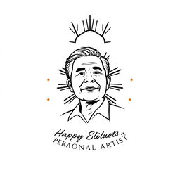 A minimalistic poster celebrating a Filipino national artist, featuring a striking black and white outline illustration of the artist's stylized portrait