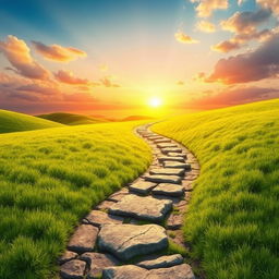 A metaphorical depiction of life's journey, featuring a winding path that symbolizes challenges and obstacles