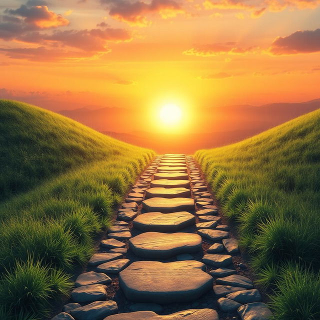 A metaphorical depiction of life's journey, featuring a winding path that symbolizes challenges and obstacles