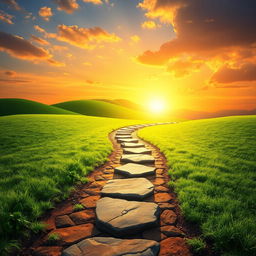 A metaphorical depiction of life's journey, featuring a winding path that symbolizes challenges and obstacles