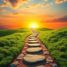 A metaphorical depiction of life's journey, featuring a winding path that symbolizes challenges and obstacles