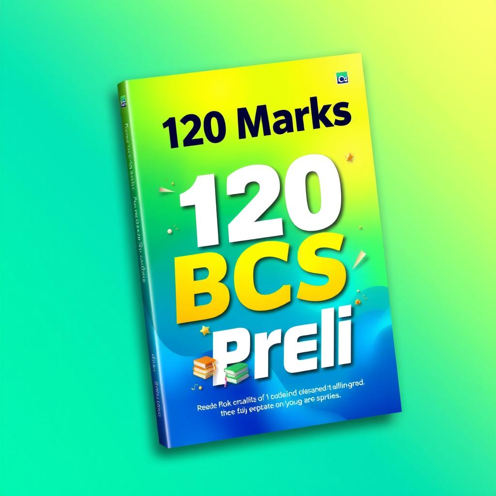 A dynamic and eye-catching book cover design for '120 Marks BCS Preli', featuring a contemporary style that appeals to students and young professionals