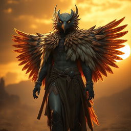 Zephyr Talonshade, a stoic Aarakocra warrior, steps forward confidently