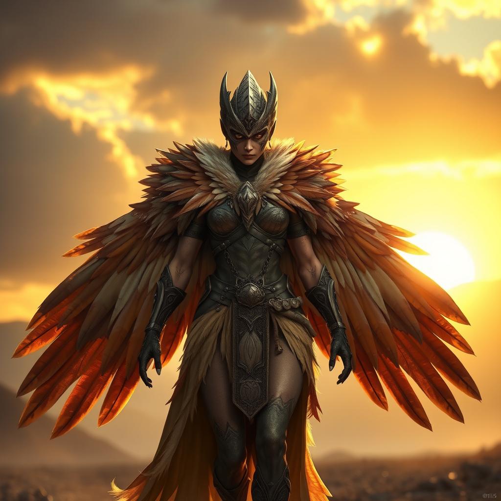 Zephyr Talonshade, a stoic Aarakocra warrior, steps forward confidently