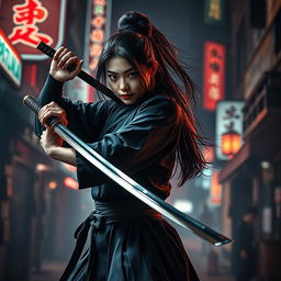 A fierce female katana expert, fiercely protecting another woman from the relentless pursuit of the Yakuza, set in an intense action thriller scenario