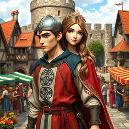 An enchanting medieval figure with one body and two distinct heads, one male and one female