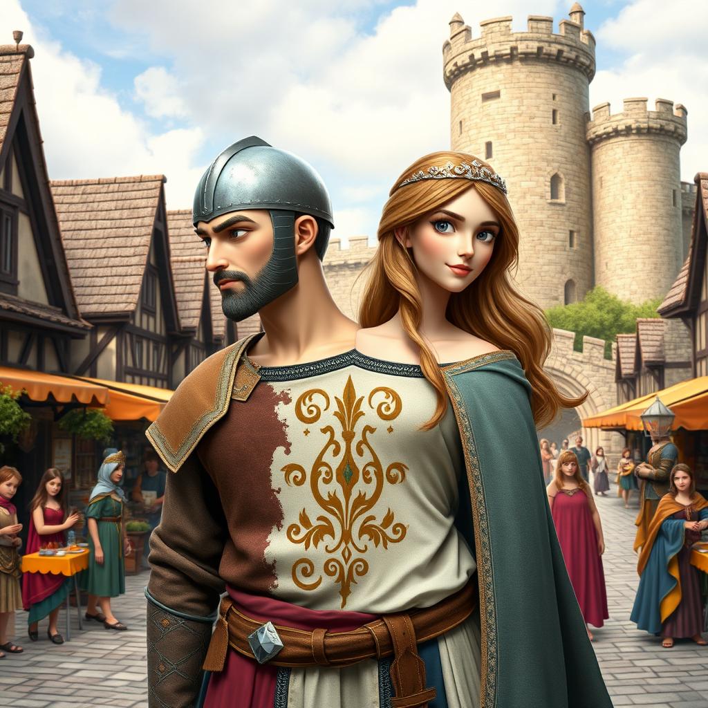 An enchanting medieval figure with one body and two distinct heads, one male and one female