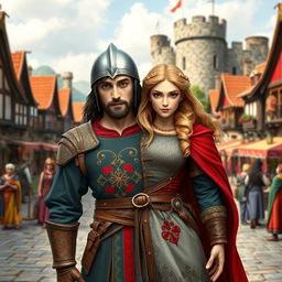 An enchanting medieval figure with one body and two distinct heads, one male and one female
