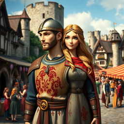 An enchanting medieval figure with one body and two distinct heads, one male and one female