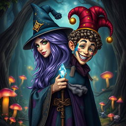 A fascinating medieval character with one body and two opposing heads: one is a powerful female wizard and the other is a playful male fool